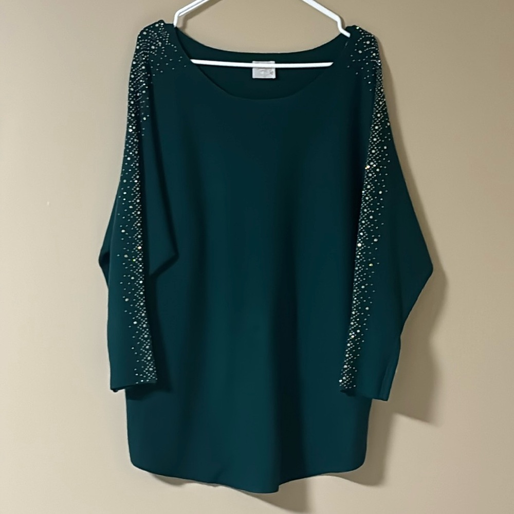 Siren Lily Women’s 1X Long Sleeve Green Sparkly Maternity Sweater